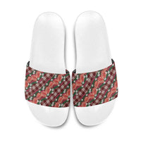 Polynesian Monstera Tiare Floral Slide Sandals Burgundy Tropical Plaid - Polynesian Pride