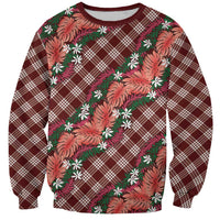 Polynesian Monstera Tiare Floral Sweatshirt Burgundy Tropical Plaid - Polynesian Pride