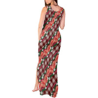Polynesian Monstera Tiare Floral Tank Maxi Dress Burgundy Tropical Plaid - Polynesian Pride