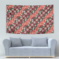 Polynesian Monstera Tiare Floral Tapestry Burgundy Tropical Plaid - Polynesian Pride