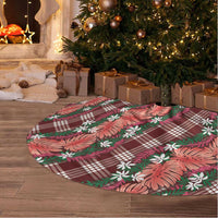Polynesian Monstera Tiare Floral Tree Skirt Burgundy Tropical Plaid - Polynesian Pride