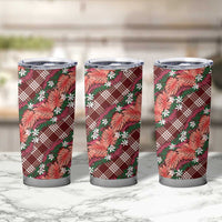 Polynesian Monstera Tiare Floral Tumbler Cup Burgundy Tropical Plaid - Polynesian Pride