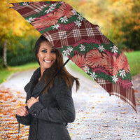 Polynesian Monstera Tiare Floral Umbrella Burgundy Tropical Plaid - Polynesian Pride