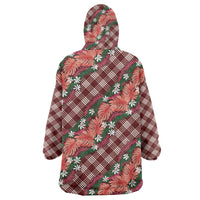 Polynesian Monstera Tiare Floral Wearable Blanket Hoodie Burgundy Tropical Plaid - Polynesian Pride