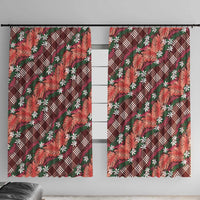 Polynesian Monstera Tiare Floral Window Curtain Burgundy Tropical Plaid - Polynesian Pride
