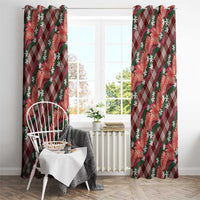 Polynesian Monstera Tiare Floral Window Curtain Burgundy Tropical Plaid - Polynesian Pride