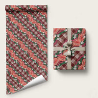 Polynesian Monstera Tiare Floral Wrapping Paper Burgundy Tropical Plaid - Polynesian Pride