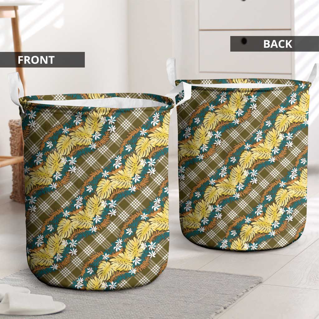 Polynesian Monstera Tiare Floral Laundry Basket Yellow Tropical Plaid - Polynesian Pride