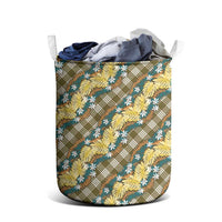 Polynesian Monstera Tiare Floral Laundry Basket Yellow Tropical Plaid - Polynesian Pride
