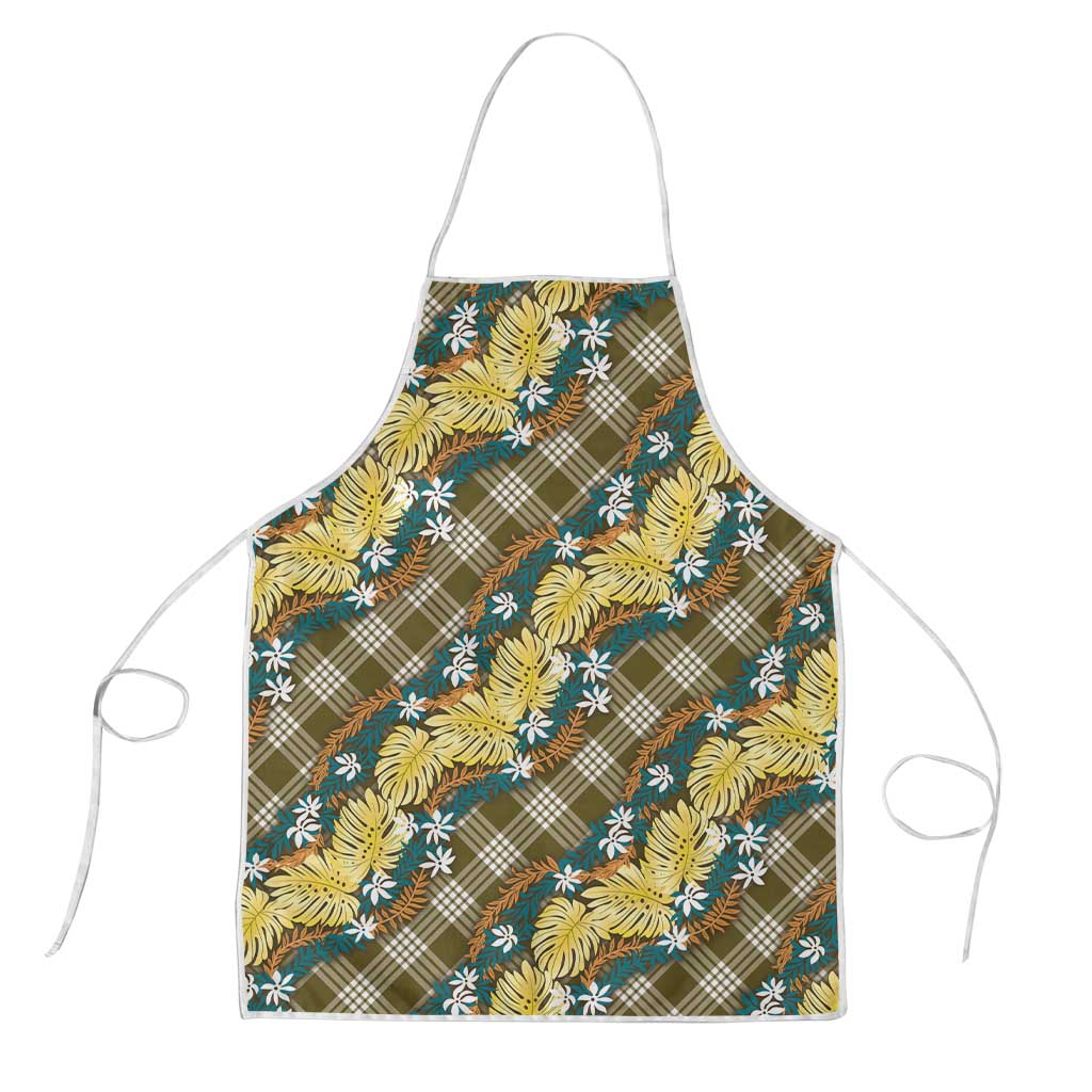 Polynesian Monstera Tiare Floral Apron Yellow Tropical Plaid - Polynesian Pride