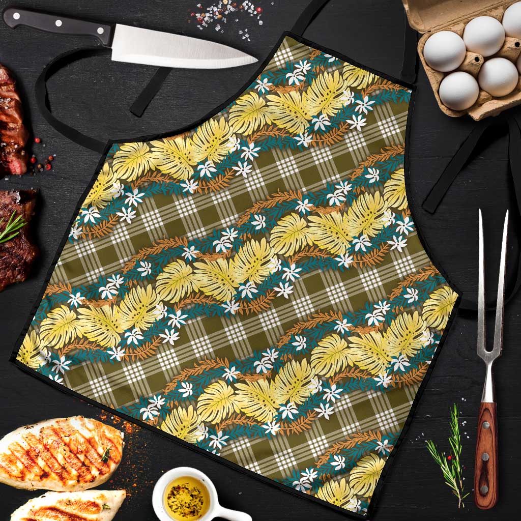 Polynesian Monstera Tiare Floral Apron Yellow Tropical Plaid - Polynesian Pride