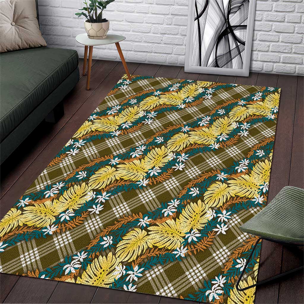 Polynesian Monstera Tiare Floral Area Rug Yellow Tropical Plaid - Polynesian Pride