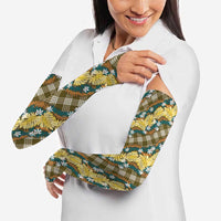 Polynesian Monstera Tiare Floral Arm Sleeves Yellow Tropical Plaid - Polynesian Pride