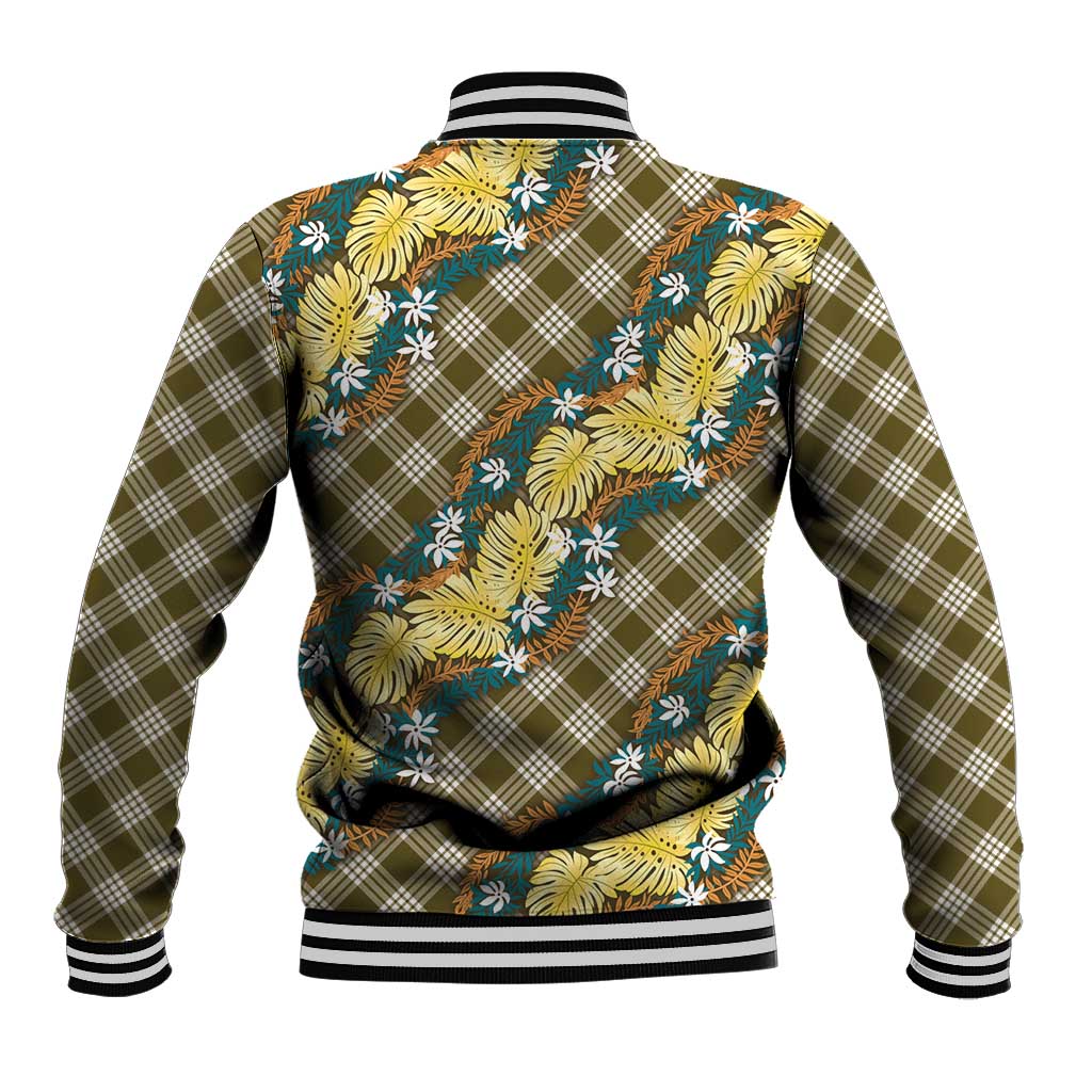 Polynesian Monstera Tiare Floral Baseball Jacket Yellow Tropical Plaid - Polynesian Pride