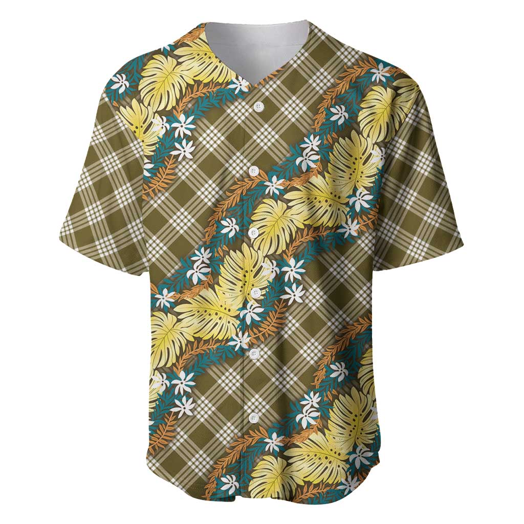 Polynesian Monstera Tiare Floral Baseball Jersey Yellow Tropical Plaid - Polynesian Pride