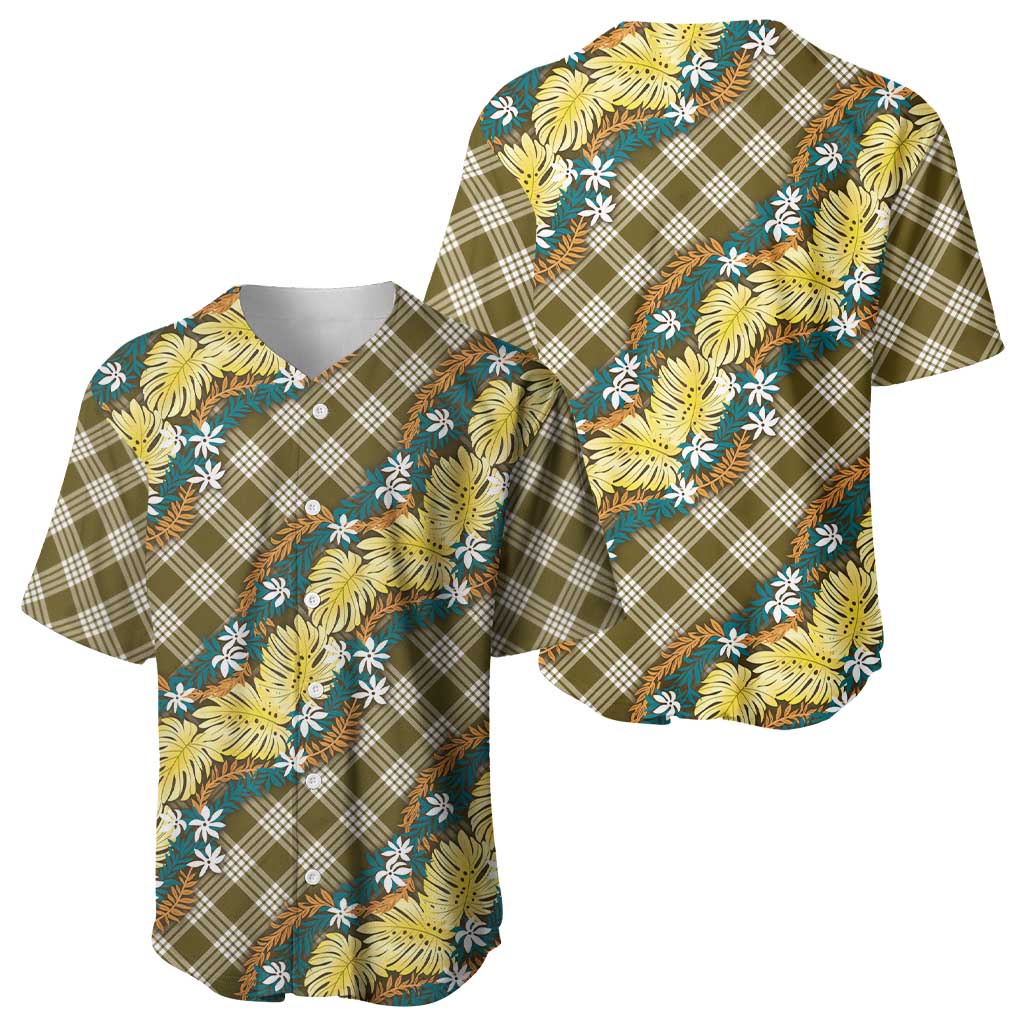 Polynesian Monstera Tiare Floral Baseball Jersey Yellow Tropical Plaid - Polynesian Pride