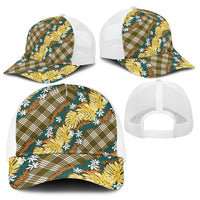 Polynesian Monstera Tiare Floral Baseball Net Cap Yellow Tropical Plaid - Polynesian Pride