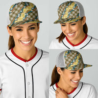 Polynesian Monstera Tiare Floral Baseball Net Cap Yellow Tropical Plaid - Polynesian Pride