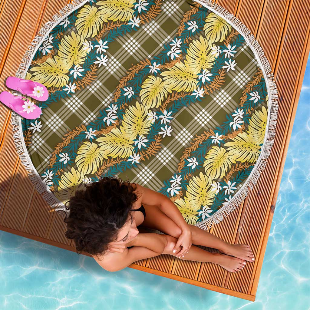 Polynesian Monstera Tiare Floral Beach Blanket Yellow Tropical Plaid - Polynesian Pride