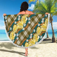 Polynesian Monstera Tiare Floral Beach Blanket Yellow Tropical Plaid - Polynesian Pride
