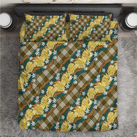 Polynesian Monstera Tiare Floral Bedding Set Yellow Tropical Plaid - Polynesian Pride