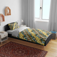 Polynesian Monstera Tiare Floral Bedding Set Yellow Tropical Plaid - Polynesian Pride