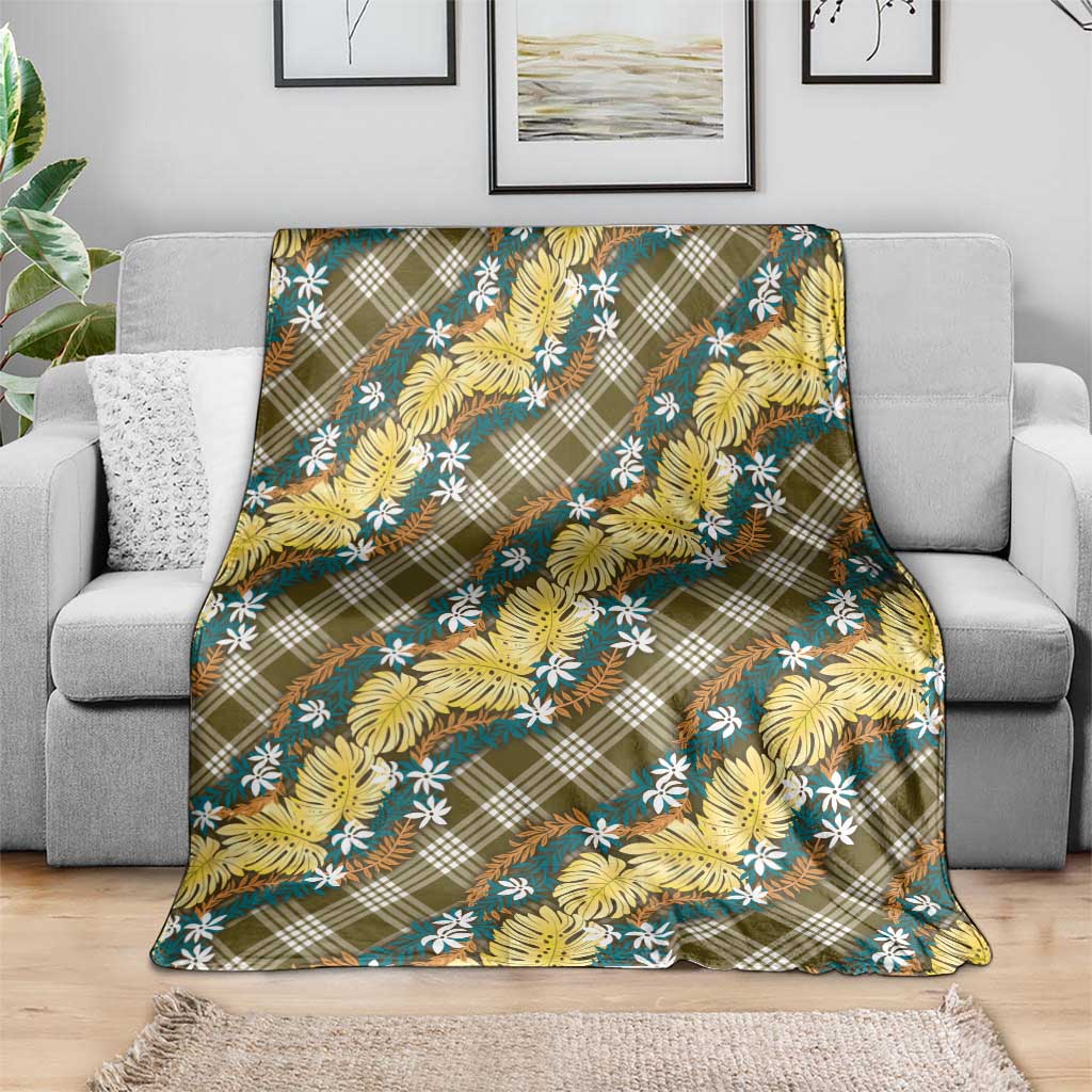 Polynesian Monstera Tiare Floral Blanket Yellow Tropical Plaid - Polynesian Pride