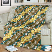 Polynesian Monstera Tiare Floral Blanket Yellow Tropical Plaid - Polynesian Pride