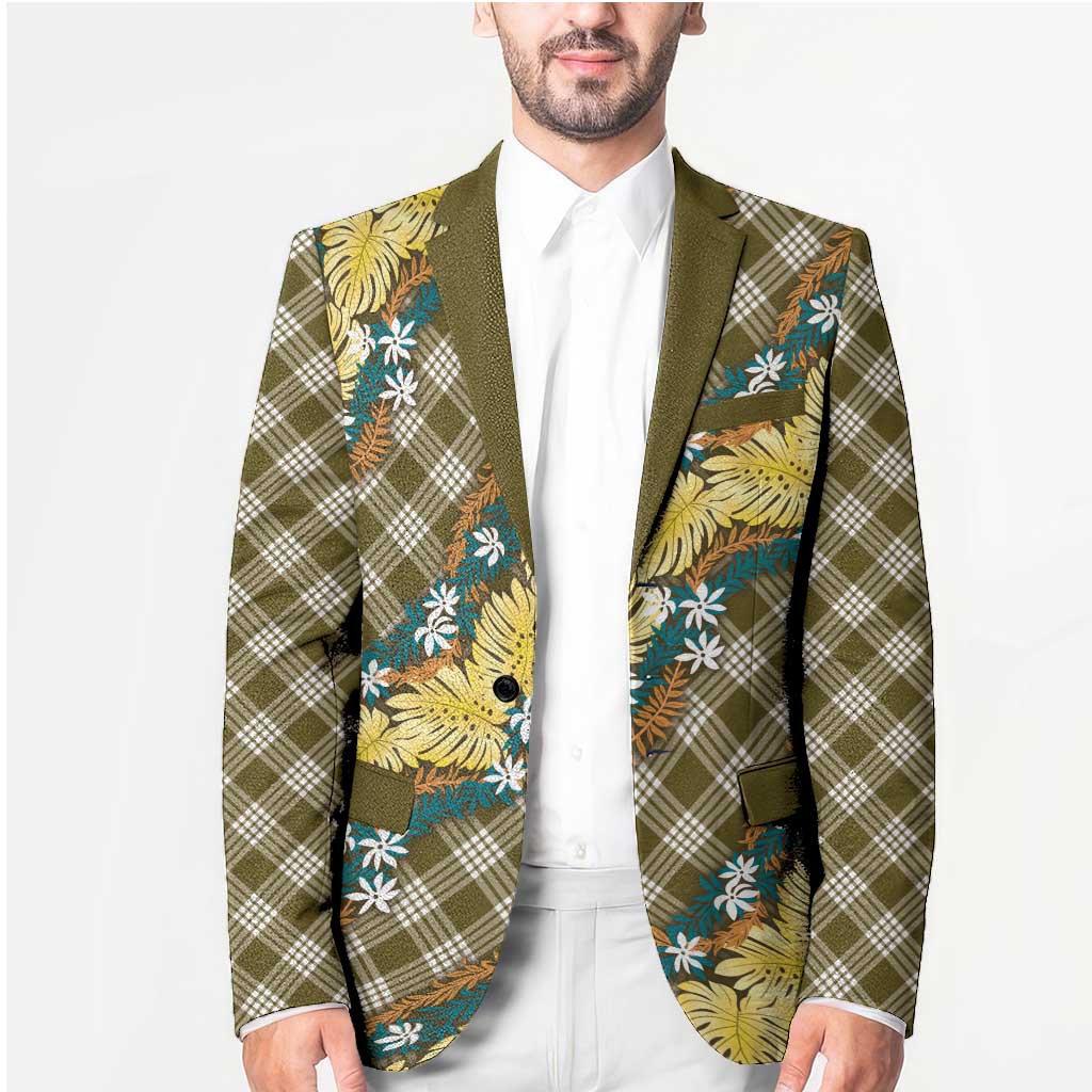 Polynesian Monstera Tiare Floral Blazer Yellow Tropical Plaid - Polynesian Pride