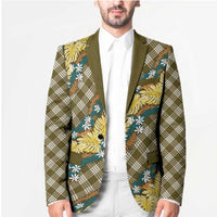 Polynesian Monstera Tiare Floral Blazer Yellow Tropical Plaid - Polynesian Pride
