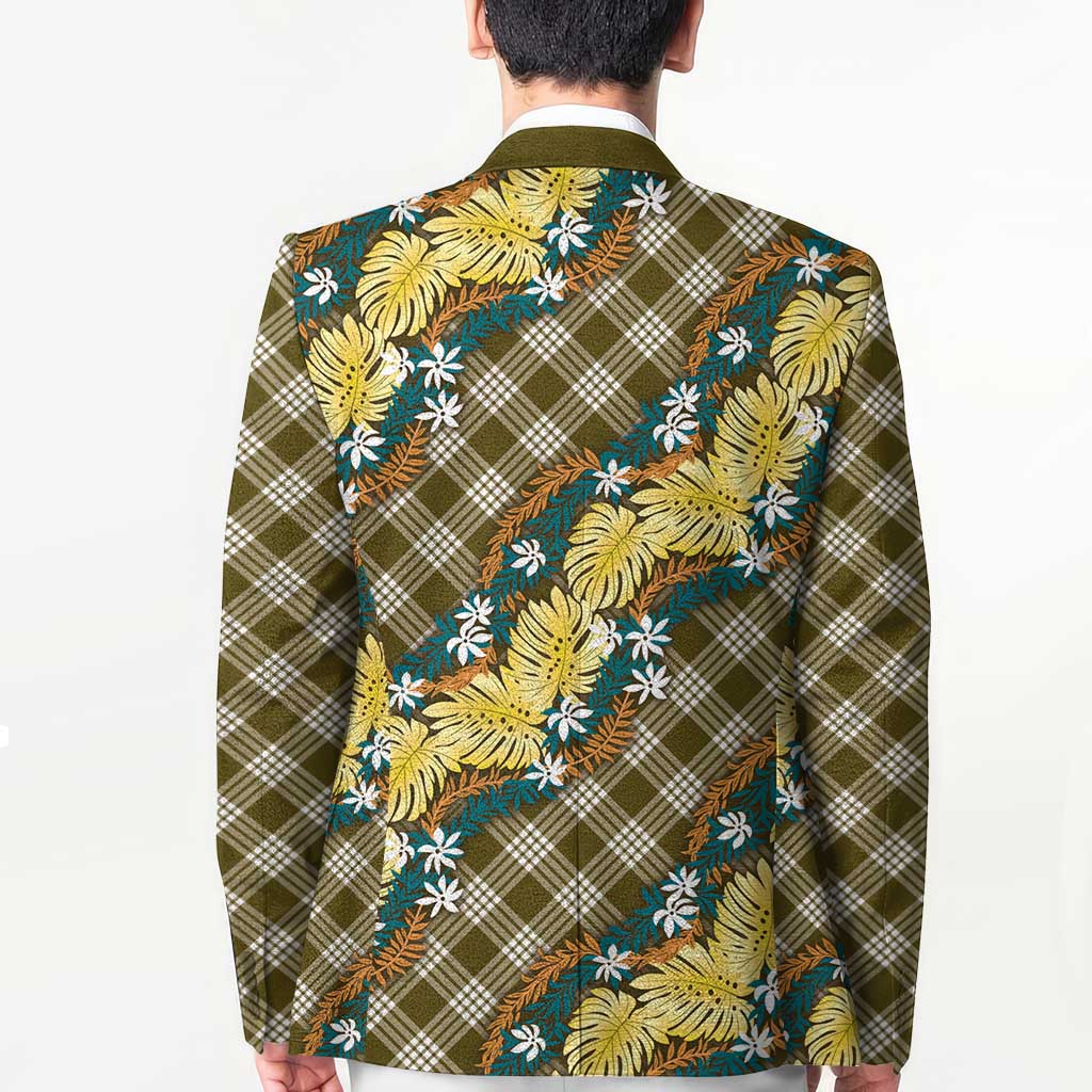 Polynesian Monstera Tiare Floral Blazer Yellow Tropical Plaid - Polynesian Pride