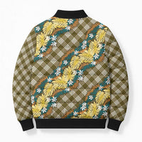 Polynesian Monstera Tiare Floral Bomber Puffer Jacket Yellow Tropical Plaid - Polynesian Pride