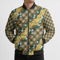 Polynesian Monstera Tiare Floral Bomber Puffer Jacket Yellow Tropical Plaid - Polynesian Pride