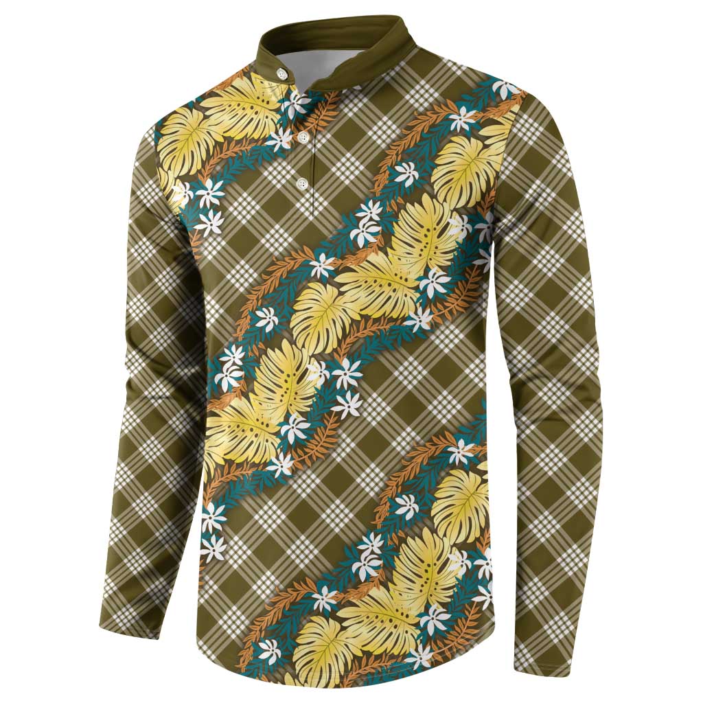 Polynesian Monstera Tiare Floral Button Sweatshirt Yellow Tropical Plaid - Polynesian Pride