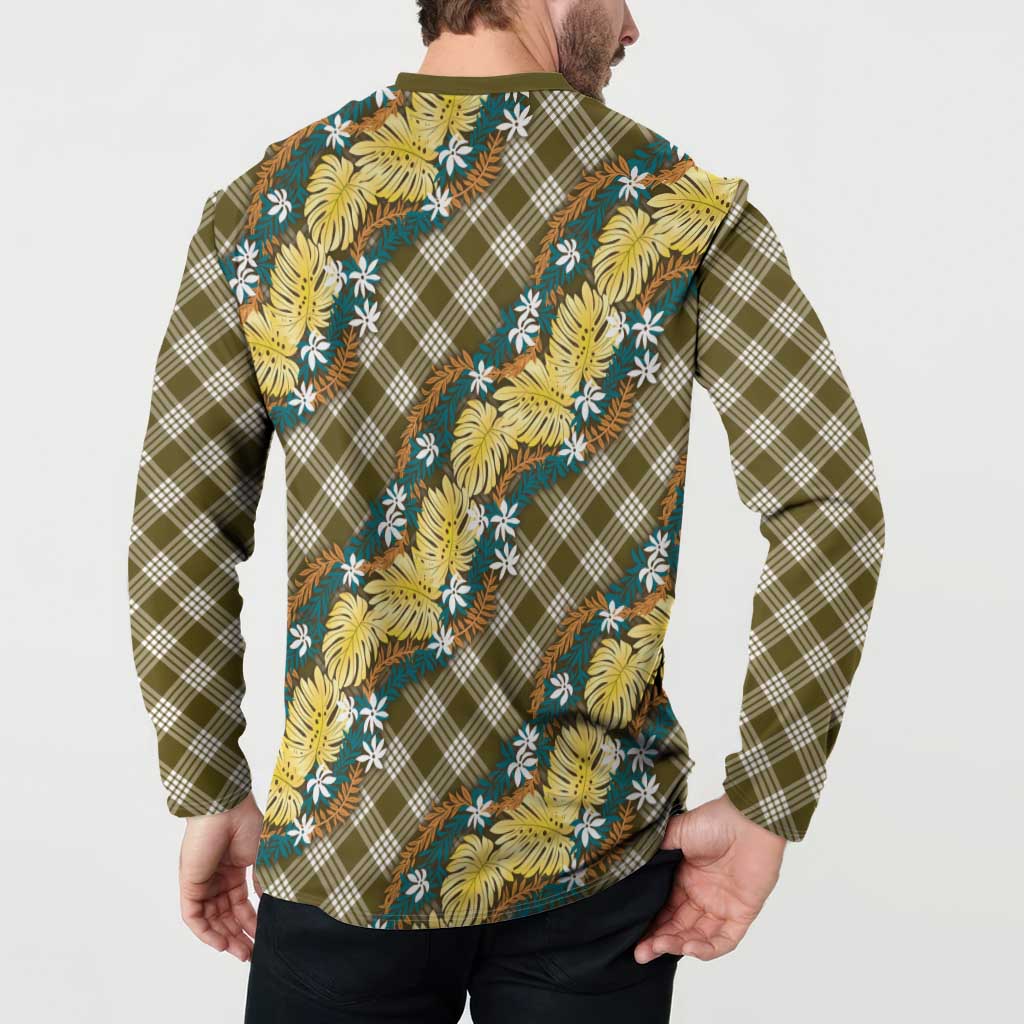Polynesian Monstera Tiare Floral Button Sweatshirt Yellow Tropical Plaid - Polynesian Pride