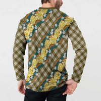 Polynesian Monstera Tiare Floral Button Sweatshirt Yellow Tropical Plaid - Polynesian Pride