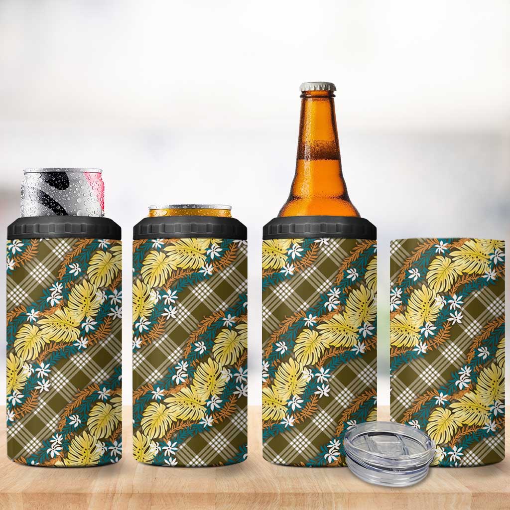 Polynesian Monstera Tiare Floral 4 in 1 Can Cooler Tumbler Yellow Tropical Plaid - Polynesian Pride