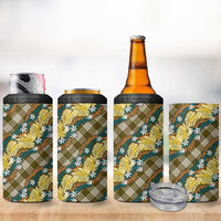 Polynesian Monstera Tiare Floral 4 in 1 Can Cooler Tumbler Yellow Tropical Plaid - Polynesian Pride