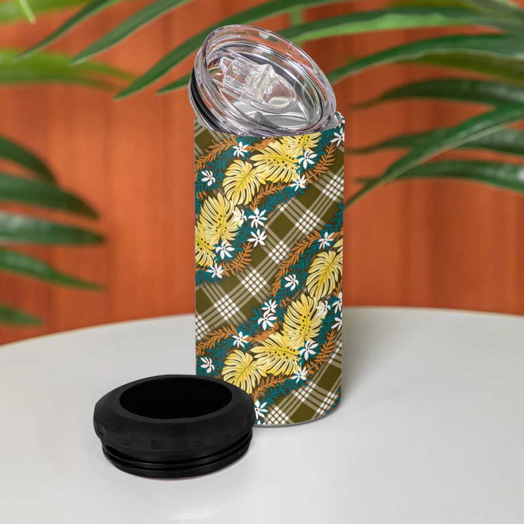 Polynesian Monstera Tiare Floral 4 in 1 Can Cooler Tumbler Yellow Tropical Plaid - Polynesian Pride