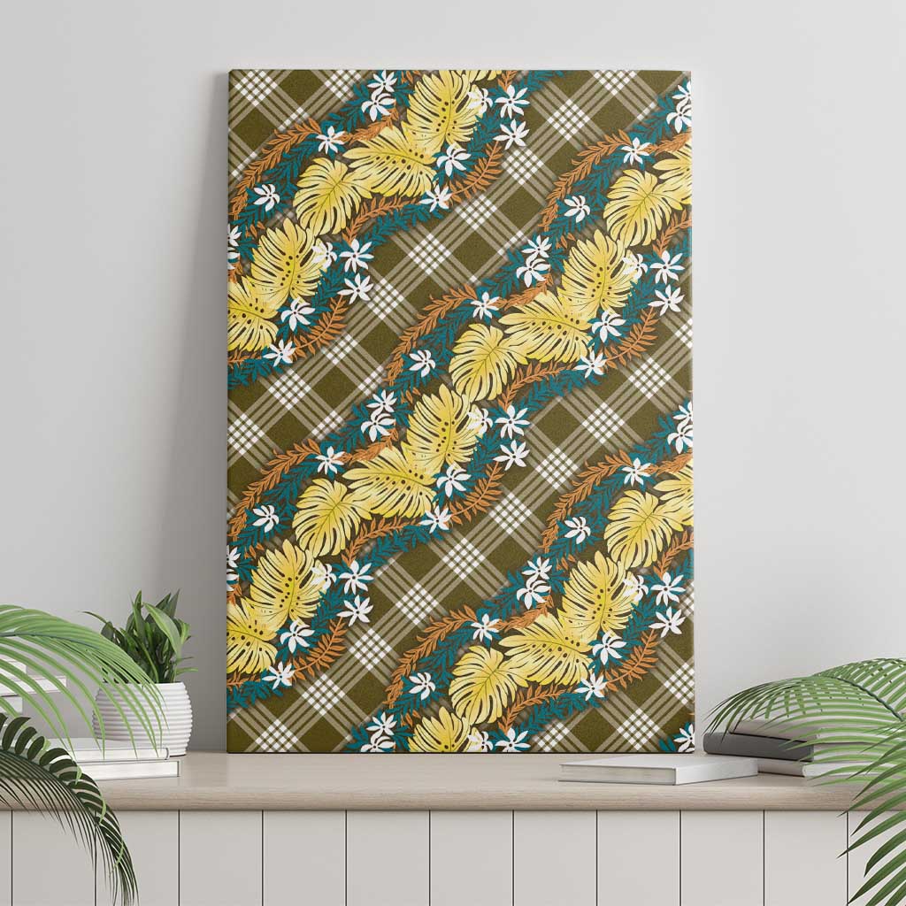 Polynesian Monstera Tiare Floral Canvas Wall Art Yellow Tropical Plaid - Polynesian Pride