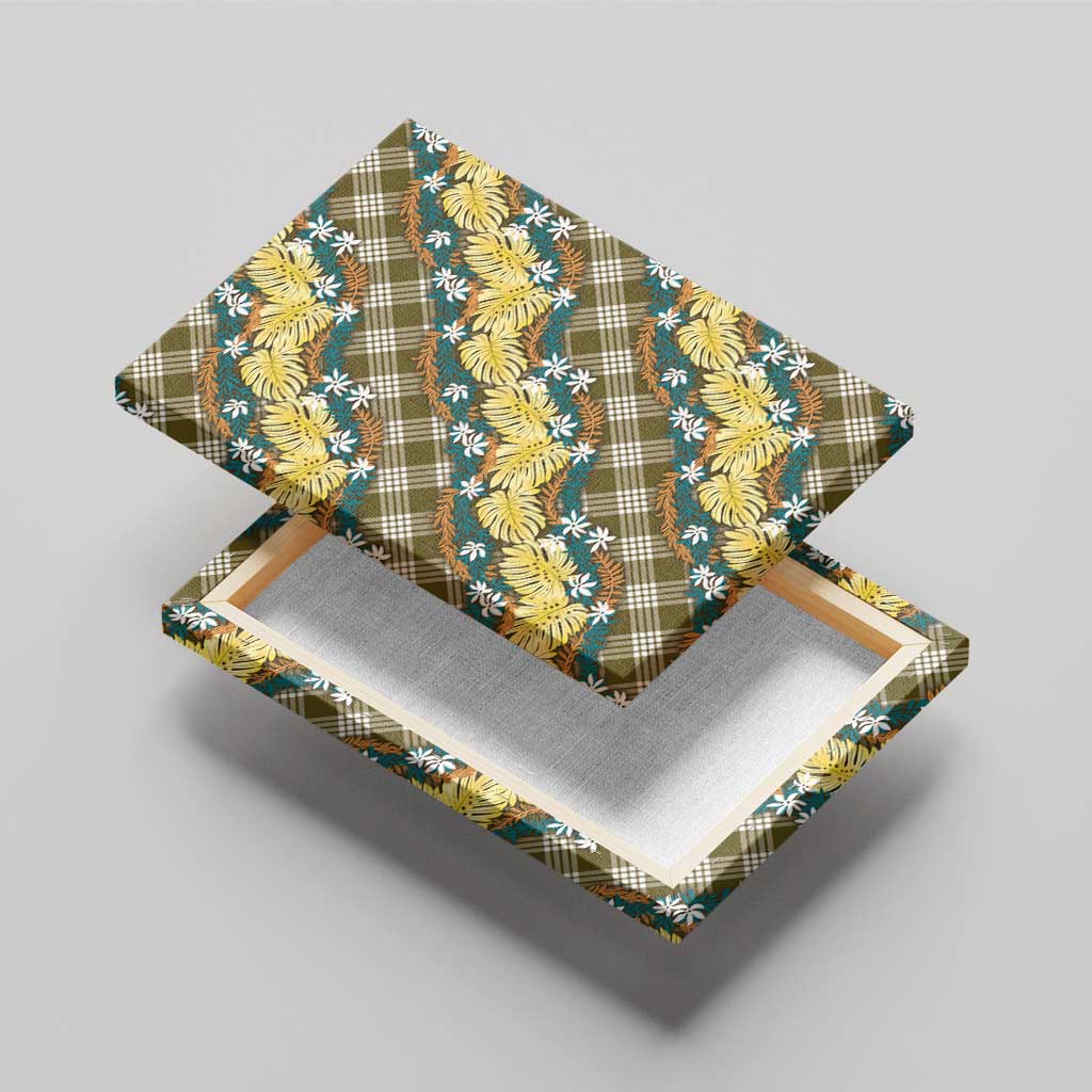 Polynesian Monstera Tiare Floral Canvas Wall Art Yellow Tropical Plaid - Polynesian Pride