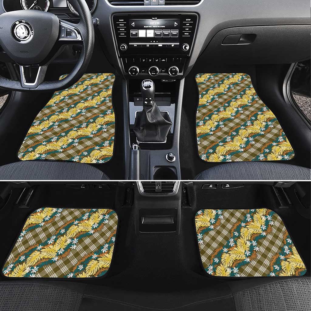 Polynesian Monstera Tiare Floral Car Mats Yellow Tropical Plaid - Polynesian Pride