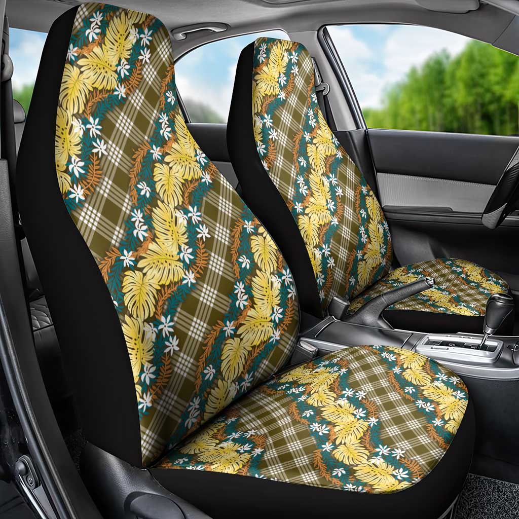 Polynesian Monstera Tiare Floral Car Seat Cover Yellow Tropical Plaid - Polynesian Pride