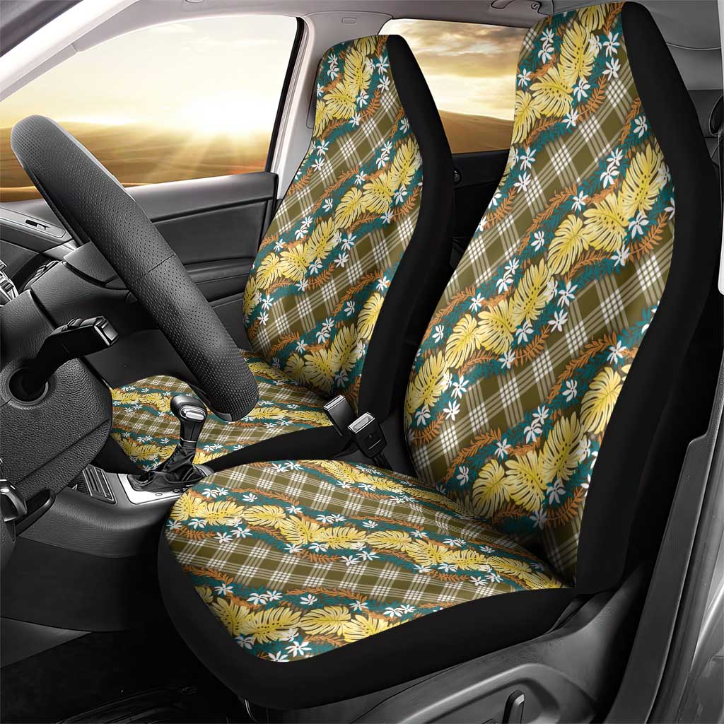 Polynesian Monstera Tiare Floral Car Seat Cover Yellow Tropical Plaid - Polynesian Pride