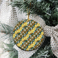 Polynesian Monstera Tiare Floral Ceramic Ornament Yellow Tropical Plaid - Polynesian Pride