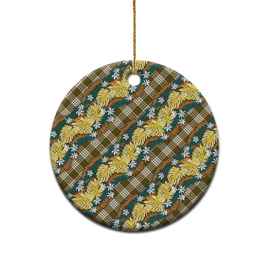 Polynesian Monstera Tiare Floral Ceramic Ornament Yellow Tropical Plaid - Polynesian Pride