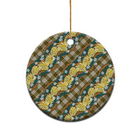 Polynesian Monstera Tiare Floral Ceramic Ornament Yellow Tropical Plaid - Polynesian Pride
