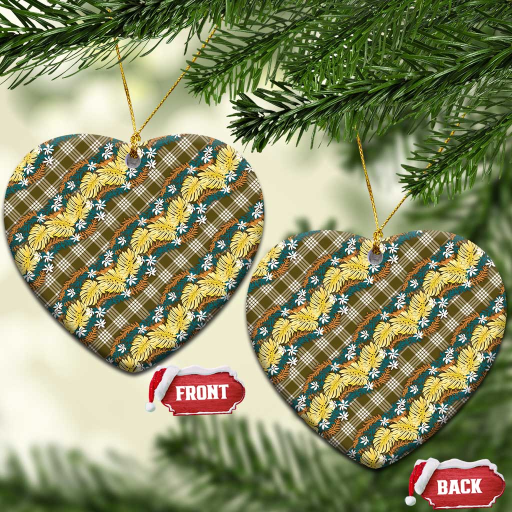 Polynesian Monstera Tiare Floral Ceramic Ornament Yellow Tropical Plaid - Polynesian Pride