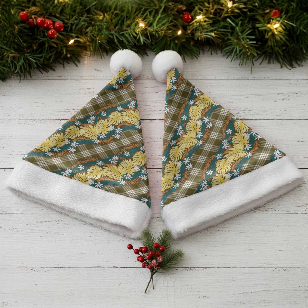 Polynesian Monstera Tiare Floral Christmas Santa Hat Yellow Tropical Plaid - Polynesian Pride