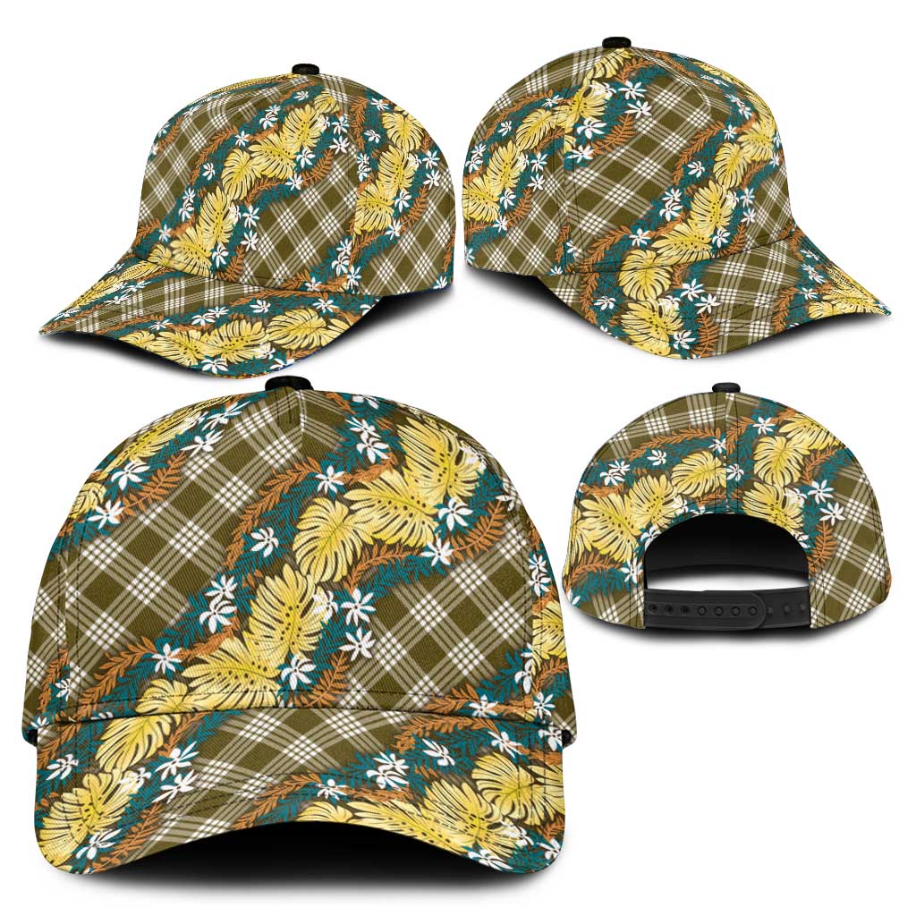 Polynesian Monstera Tiare Floral Classic Cap Yellow Tropical Plaid - Polynesian Pride
